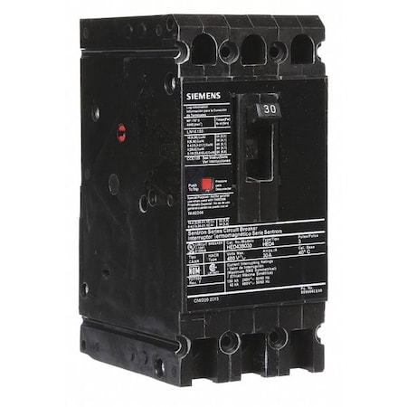 Molded Case Circuit Breaker, HED4 Series, 30A, 3 Pole, 480V AC, 42kA at 480V AC MPN:HED43B030