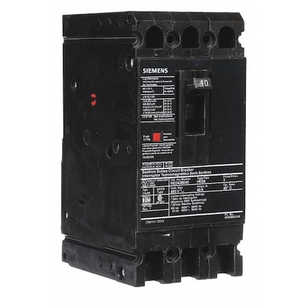 Molded Case Circuit Breaker, HED4 Series, 40A, 3 Pole, 480V AC, 42kA at 480V AC MPN:HED43B040