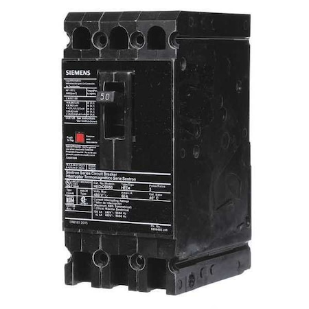Molded Case Circuit Breaker, HED4 Series, 50A, 3 Pole, 480V AC, 42kA at 480V AC MPN:HED43B050