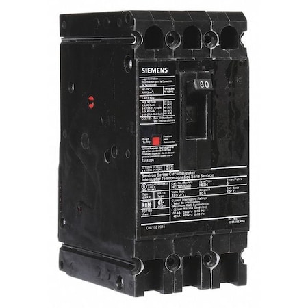Molded Case Circuit Breaker, HED4 Series, 80A, 3 Pole, 480V AC, 42kA at 480V AC MPN:HED43B080