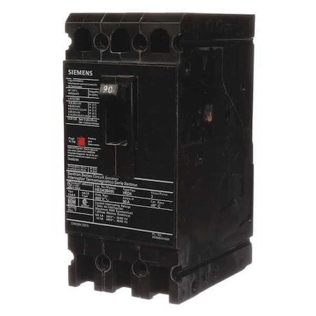 Molded Case Circuit Breaker, HED4 Series, 90A, 3 Pole, 480V AC, 42kA at 480V AC MPN:HED43B090