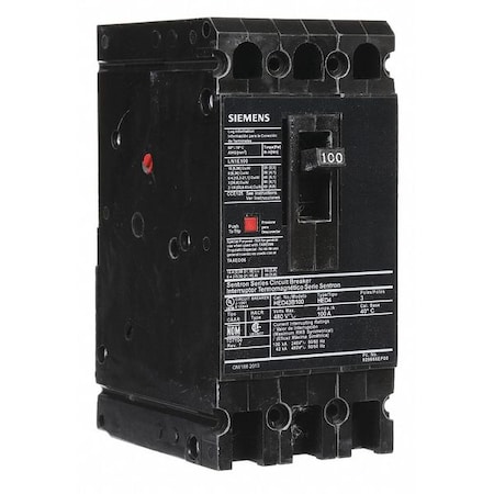 Molded Case Circuit Breaker, HED4 Series, 100A, 3 Pole, 480V AC, 42kA at 480V AC MPN:HED43B100