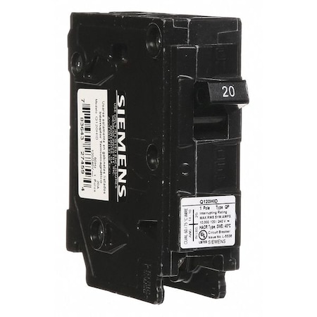 Miniature Circuit Breaker, Q Series, 20A, 1 Pole, 120V AC, 10kA at 120V AC MPN:Q120HID