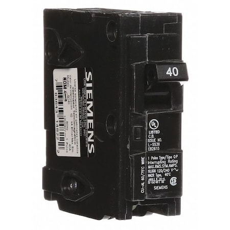 Miniature Circuit Breaker, Q Series, 40A, 1 Pole, 120V AC, 10kA at 120V AC MPN:Q140