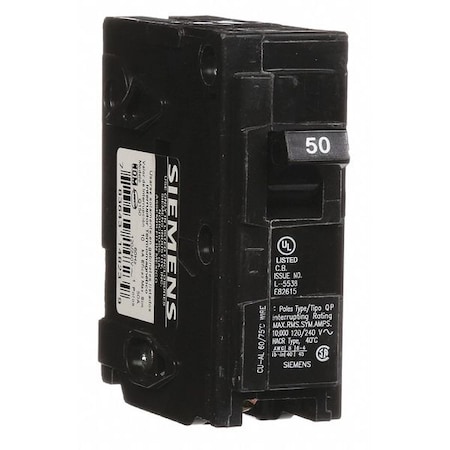 Miniature Circuit Breaker, Q Series, 50A, 1 Pole, 120V AC, 10kA at 120V AC MPN:Q150