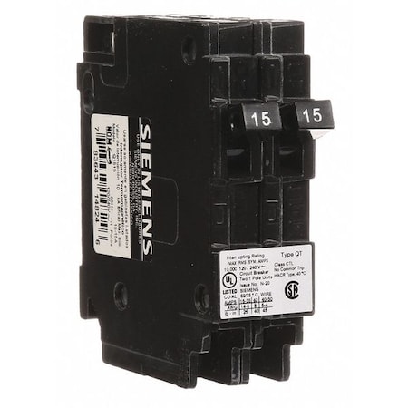 Miniature Circuit Breaker, Q Series, 15/15A, 1 Pole, 120V AC, 10kA at 120V AC MPN:Q1515