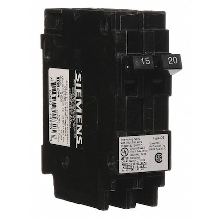 Miniature Circuit Breaker, Q Series, 15/20A, 1 Pole, 120V AC, 10kA at 120V AC MPN:Q1520