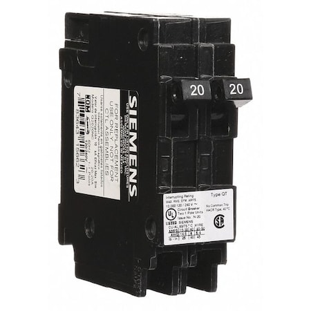 Miniature Circuit Breaker, Q Series, 20/20A, 1 Pole, 120/240V AC, 10kA at 120V AC MPN:Q2020NC
