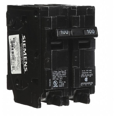 Miniature Circuit Breaker, Q Series, 100A, 2 Pole, 120/240V AC, 10kA at 120V AC MPN:Q2100