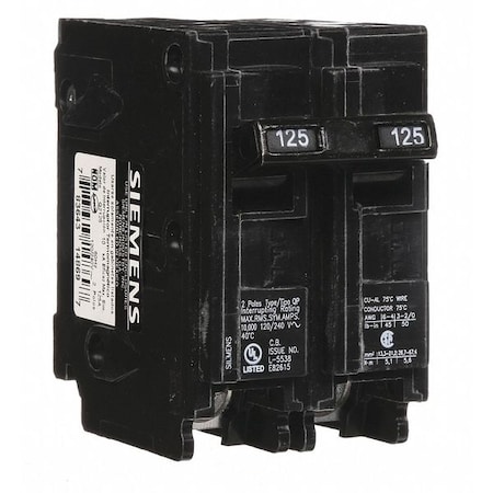 Miniature Circuit Breaker, Q Series, 125A, 2 Pole, 120/240V AC, 10kA at 120V AC MPN:Q2125