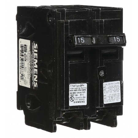 Miniature Circuit Breaker, Q Series, 15A, 2 Pole, 120/240V AC, 10kA at 120V AC MPN:Q215