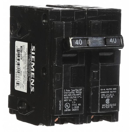 Miniature Circuit Breaker, Q Series, 40A, 2 Pole, 120/240V AC, 10kA at 120V AC MPN:Q240