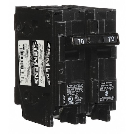 Miniature Circuit Breaker, Q Series, 70A, 2 Pole, 120/240V AC, 10kA at 120V AC MPN:Q270