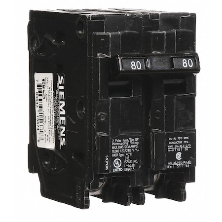 Miniature Circuit Breaker, Q Series, 80A, 2 Pole, 120/240V AC, 10kA at 120V AC MPN:Q280