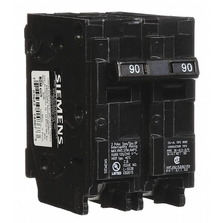 Miniature Circuit Breaker, Q Series, 90A, 2 Pole, 120/240V AC, 10kA at 120V AC MPN:Q290