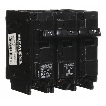 Miniature Circuit Breaker, QP Series, 15A, 3 Pole, 240V AC, 10kA at 120V AC MPN:Q315