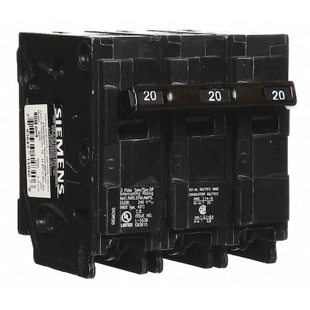 Miniature Circuit Breaker, Q Series, 20A, 3 Pole, 240V AC, 10kA at 120V AC MPN:Q320