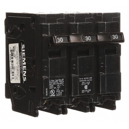 Miniature Circuit Breaker, Q Series, 30A, 3 Pole, 240V AC, 10kA at 120V AC MPN:Q330