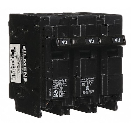 Miniature Circuit Breaker, Q Series, 40A, 3 Pole, 240V AC, 10kA at 120V AC MPN:Q340