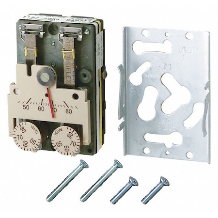 Pneumatic Thermostat, Dual Temperature, Heating and Cooling, 2 Pipe, Vertical, 5/32 in Barb MPN:192-208