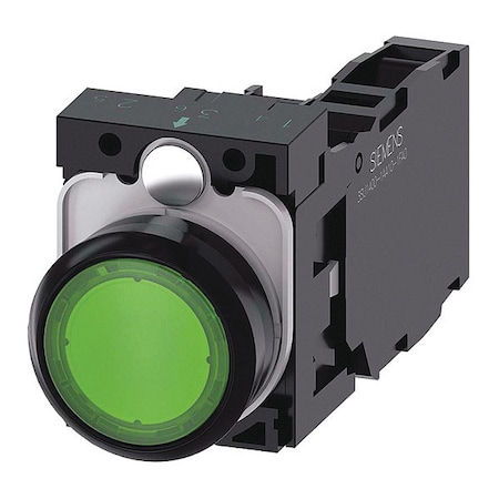 IllumPushButton, FullVolt, Green, 1NO/1NC MPN:3SU1102-0AB40-1FA0