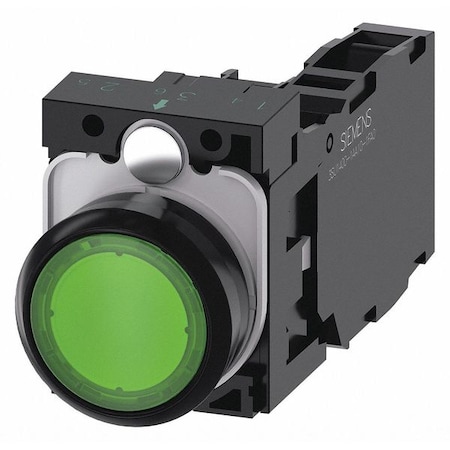 IllumPushButton, FullVolt, Green, 1NO/1NC MPN:3SU1103-0AB40-1FA0