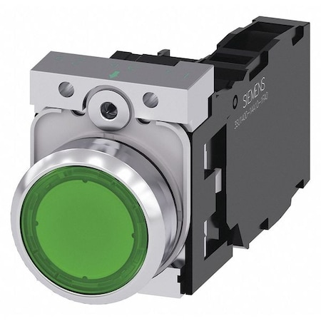 IllumPushButton, FullVolt, Green, 1NO/1NC MPN:3SU1152-0AB40-1FA0