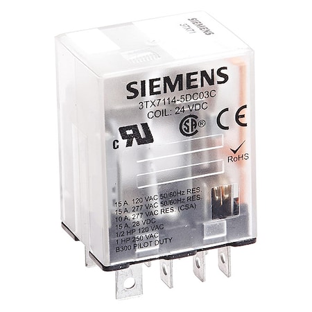 Plug-In, Plug-In Relay, Square, 15 A, 8 Pins MPN:3TX7114-5DC03C