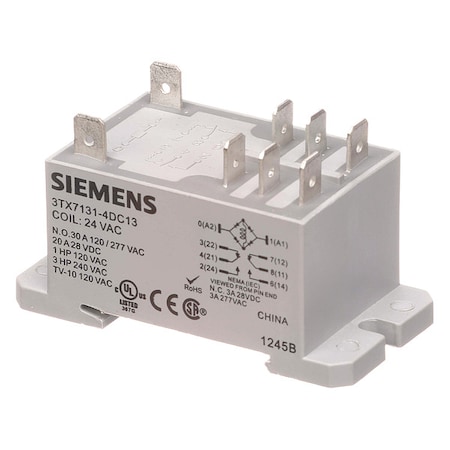 Enclosed Power Relay, DIN-Rail & Surface Mounted, DPDT, 24V AC MPN:3TX7131-4DC13