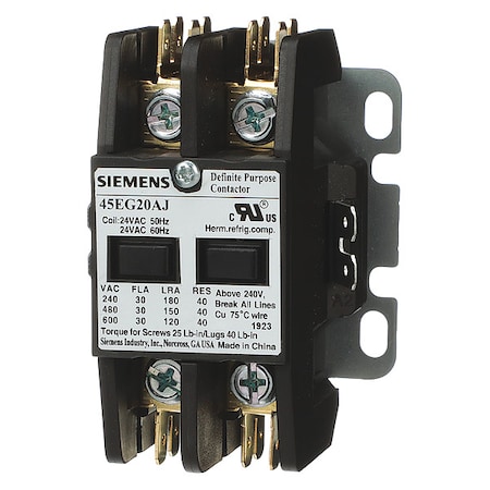 Definite Purpose Magnetic Contactor, 440V-480V AC, 2 P, Non-Reversing, 3 Phase, Screw MPN:45EG20AH
