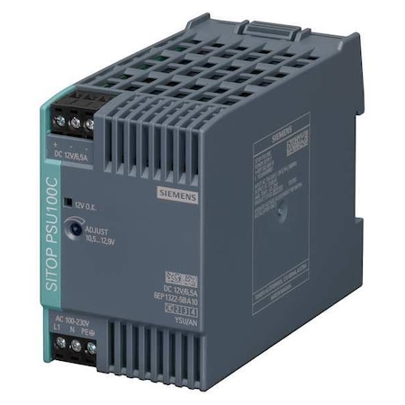 DC Power Supply, 110/300V DC; 120/230V AC, 12V DC, 78 W, 6.5 A, DIN Rail MPN:6EP13225BA10