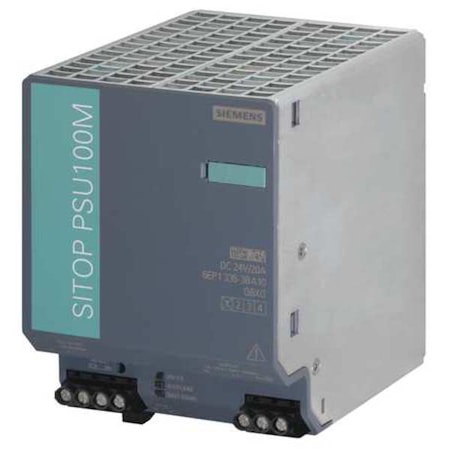 DC Power Supply, 85/275V AC; 88/350V DC, 24V DC, 480 W, 20 A, DIN Rail MPN:6EP1336-3BA10