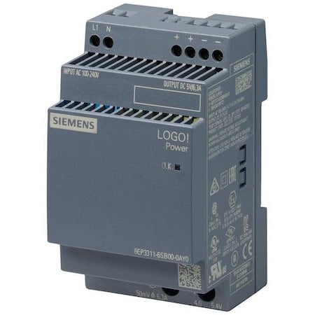 Stabilized Power Supply, 100/240V AC, 5V DC, 31.5 W, 6.3 A, DIN Rail MPN:6EP33116SB000AY0