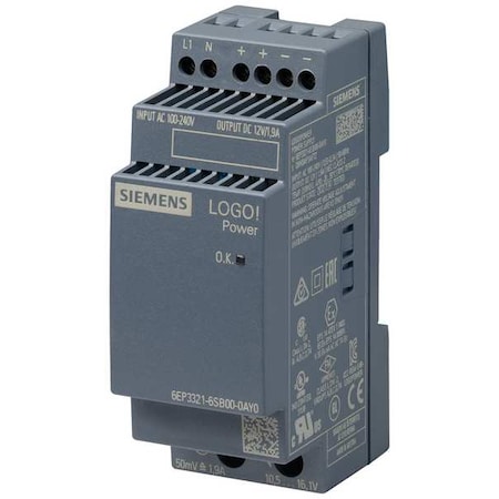Stabilized Power Supply, 100/240V AC, 12V DC, 22.8 W, 1.9 A, DIN Rail MPN:6EP33216SB000AY0