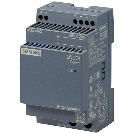 Stabilized Power Supply, 100/240V AC, 12V DC, 54 W, 4.5 A, DIN Rail MPN:6EP33226SB000AY0