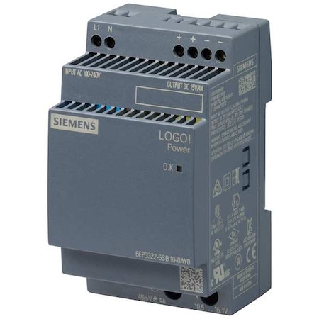 Stabilized Power Supply, 100/240V AC, 15V DC, 60 W, 4 A, DIN Rail MPN:6EP33226SB100AY0