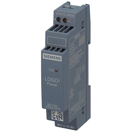 Stabilized Power Supply, 100/240V AC, 24V DC, 14.4 W, 0.6 A, DIN Rail MPN:6EP33306SB000AY0