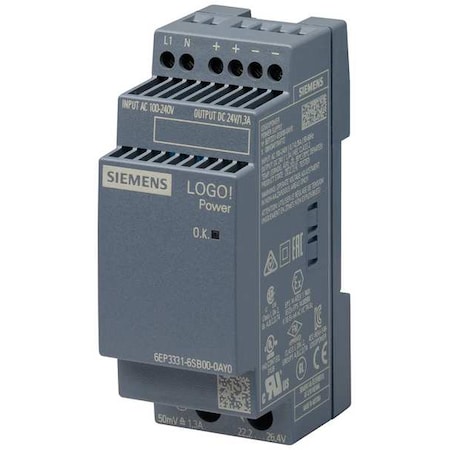 Stabilized Power Supply, 100/240V AC, 24V DC, 31.2 W, 1.3 A, DIN Rail MPN:6EP33316SB000AY0
