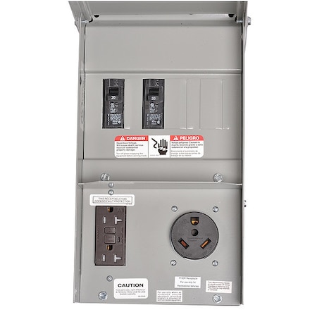 Temporary GFCI Outlet Panel, 50 A, 120/240V AC, 1 Phase, NEMA 3R, 3 Outlets, Surface Mount, Gray MPN:TL37US