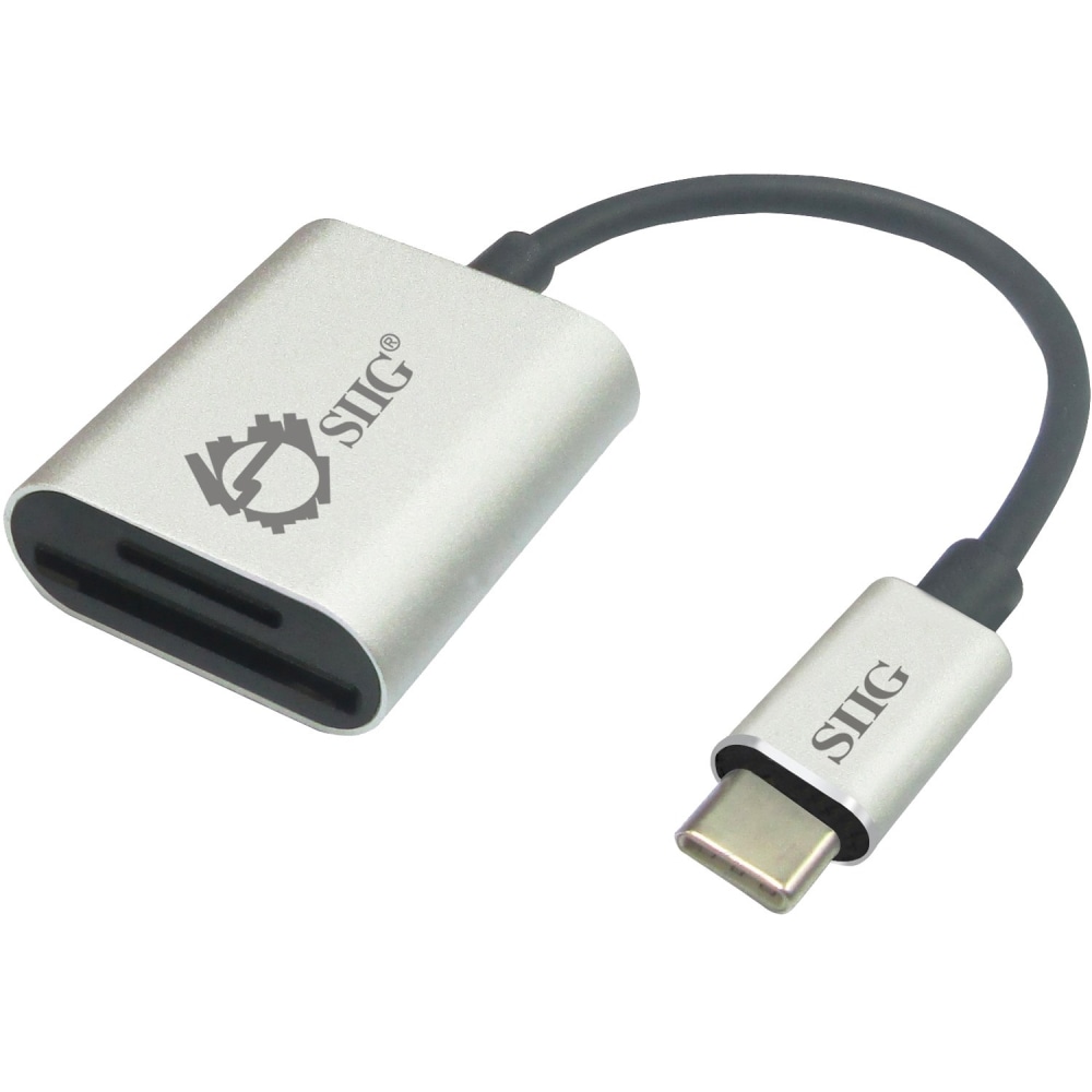 SIIG USB-C 2-in-1 Card Reader for SD & Micro SD - Silver - 2-in-1 - SD, SDHC, SDXC, TransFlash, microSD, microSDHC, microSDXC, MultiMediaCard (MMC) MPN:JU-MR0F12-S1