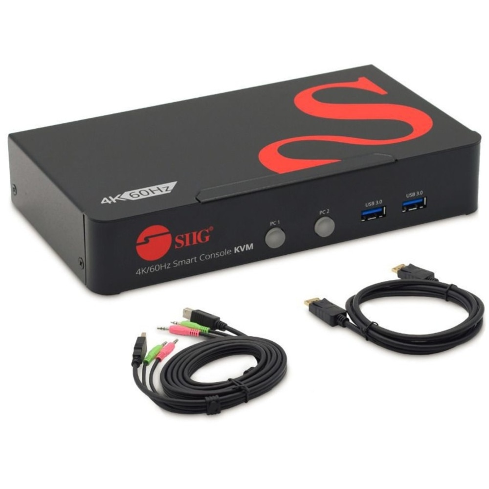 SIIG 2 Port 4K 60Hz DisplayPort 1.2 KVM Switch With USB 3.0 Hub/Audio/Hotkey/Manual Switching MPN:CE-DP0F11-S1
