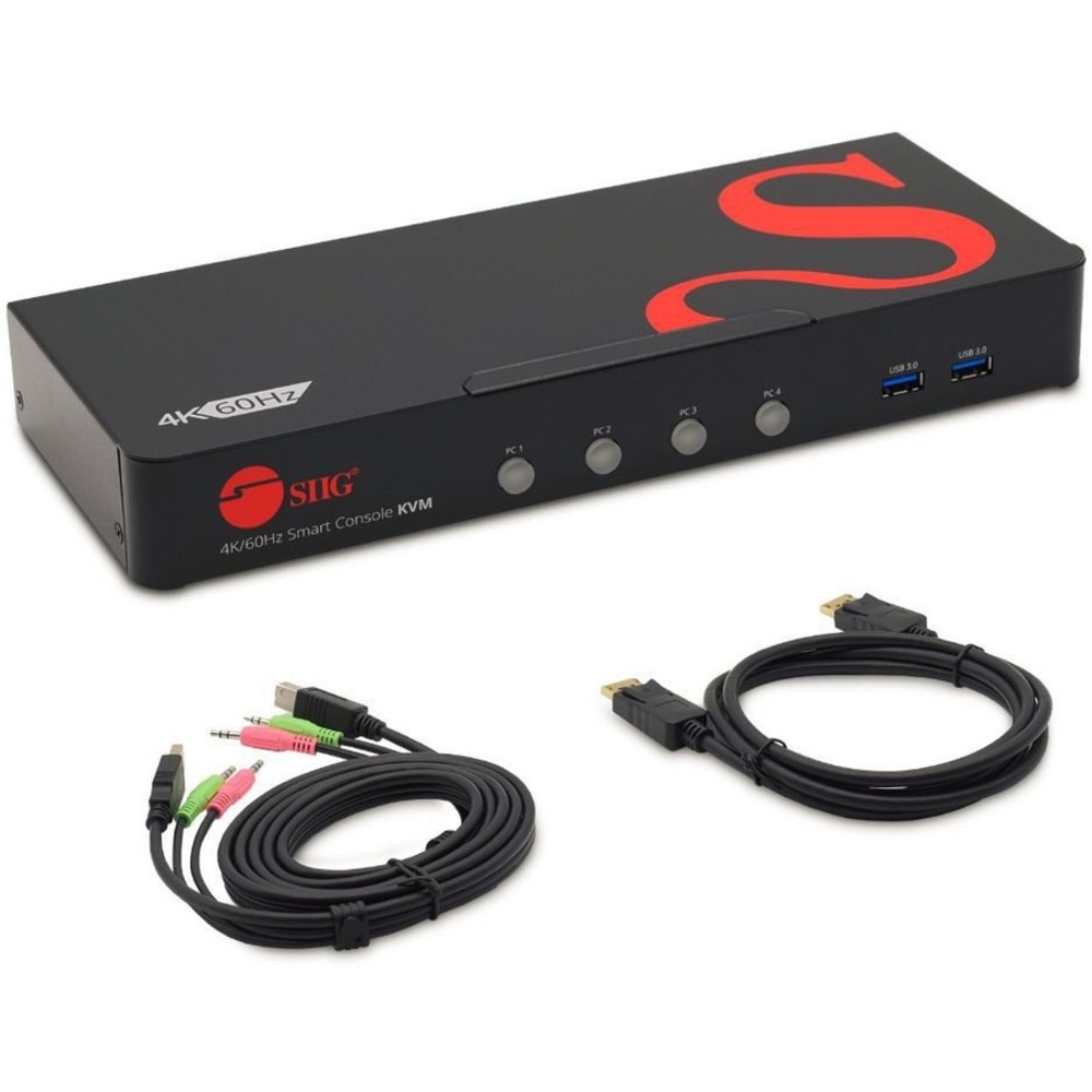 SIIG 4 Port 4K 60HZ DisplayPort 1.2 KVM Switch With USB 3.0 Hub/Audio/Hotkey/Manual Switching MPN:CE-DP0G11-S1