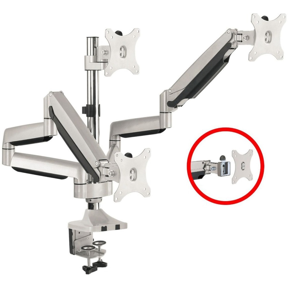 SIIG Triple Monitor Aluminum Gas Spring Desk Mount - 13in to 32in - Mounting kit - full-motion adjustable arm - for 3 LCD displays - plastic, aluminum - silver - screen size: 13in-32in - desk-mountable MPN:CE-MT3611-S1