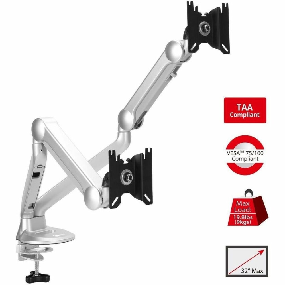 SIIG MTPRO Desk Mount Dual Gas Spring Monitor Arm - up to 32in Display - Max. Load 19.8 lbs - VESA 75 & 100mm - CEMT3X11S1 MPN:CE-MT3X11-S1
