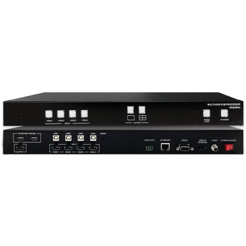 SIIG Quad-View HDMI 2.0 4K 60Hz KVM MultiView Processor - KVM / USB switch - 4 x KVM / USB - 1 local user - desktop MPN:CE-H26311-S1