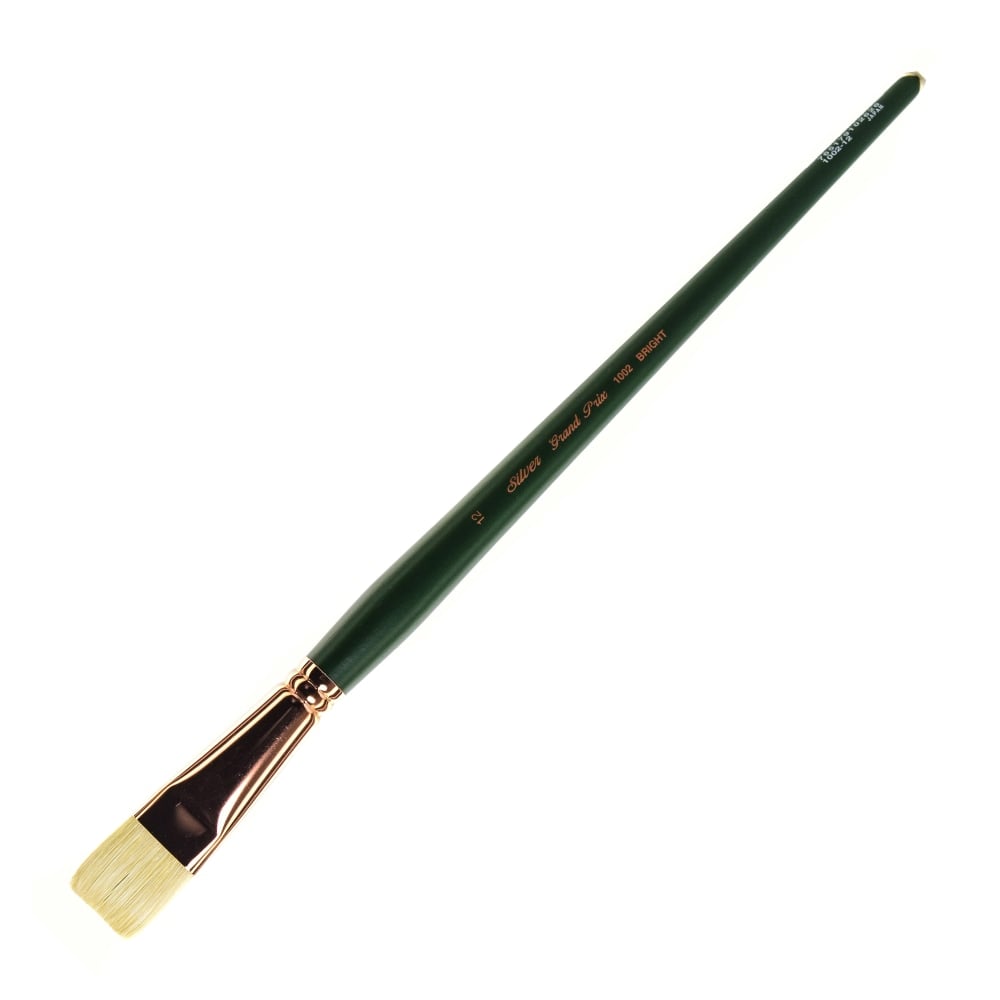 Silver Brush Grand Prix Paint Brush Series 1002, Size 12, Bright Bristle, Hog Hair, Green MPN:1002-12
