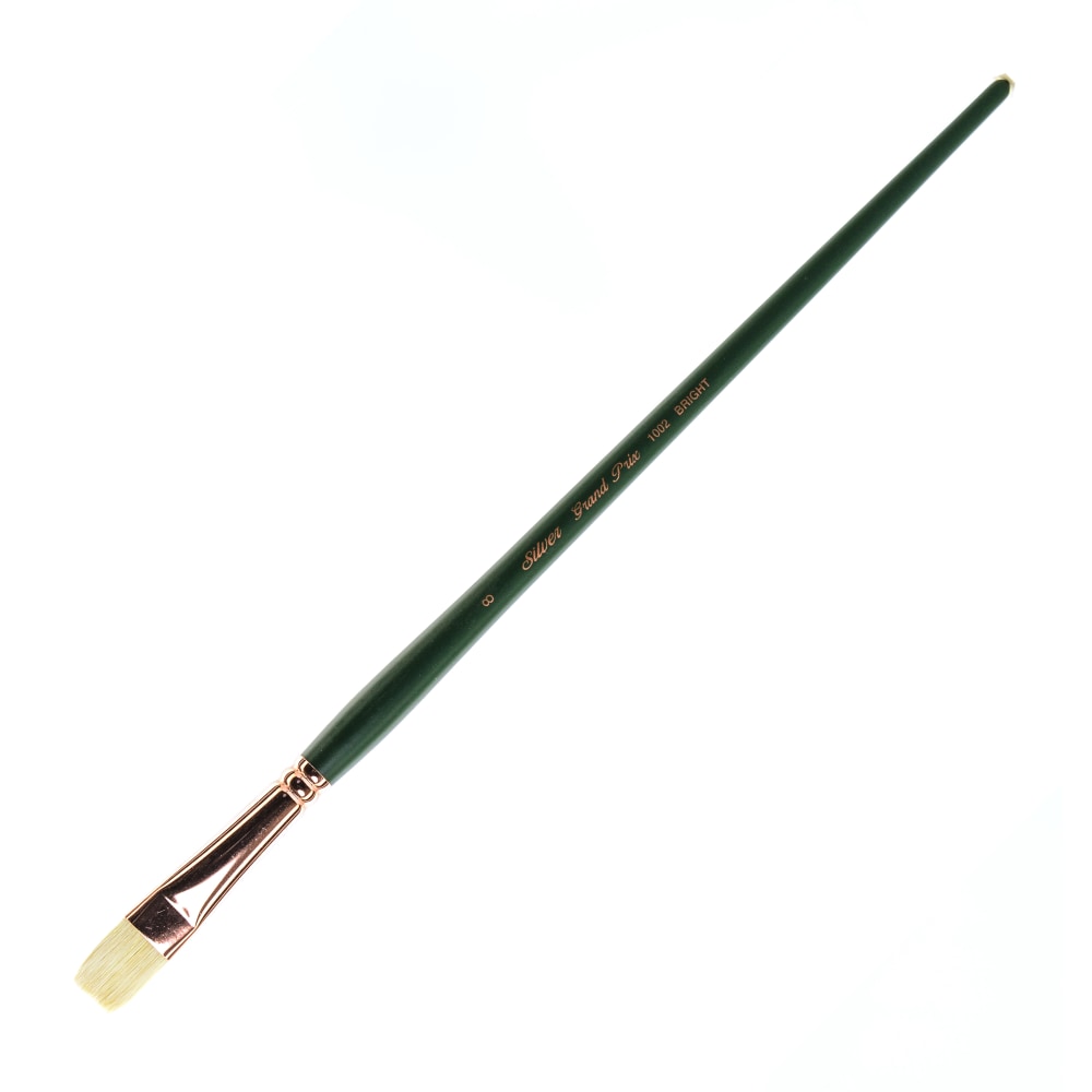 Silver Brush Grand Prix Paint Brush Series 1002, Size 8, Bright Bristle, Hog Hair, Green MPN:1002-8