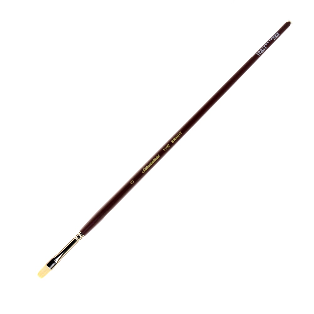 Silver Brush Silverstone Paint Brush, Series 1102, Size 3, Bright Bristle, Hog Hair, Maroon MPN:1102-3