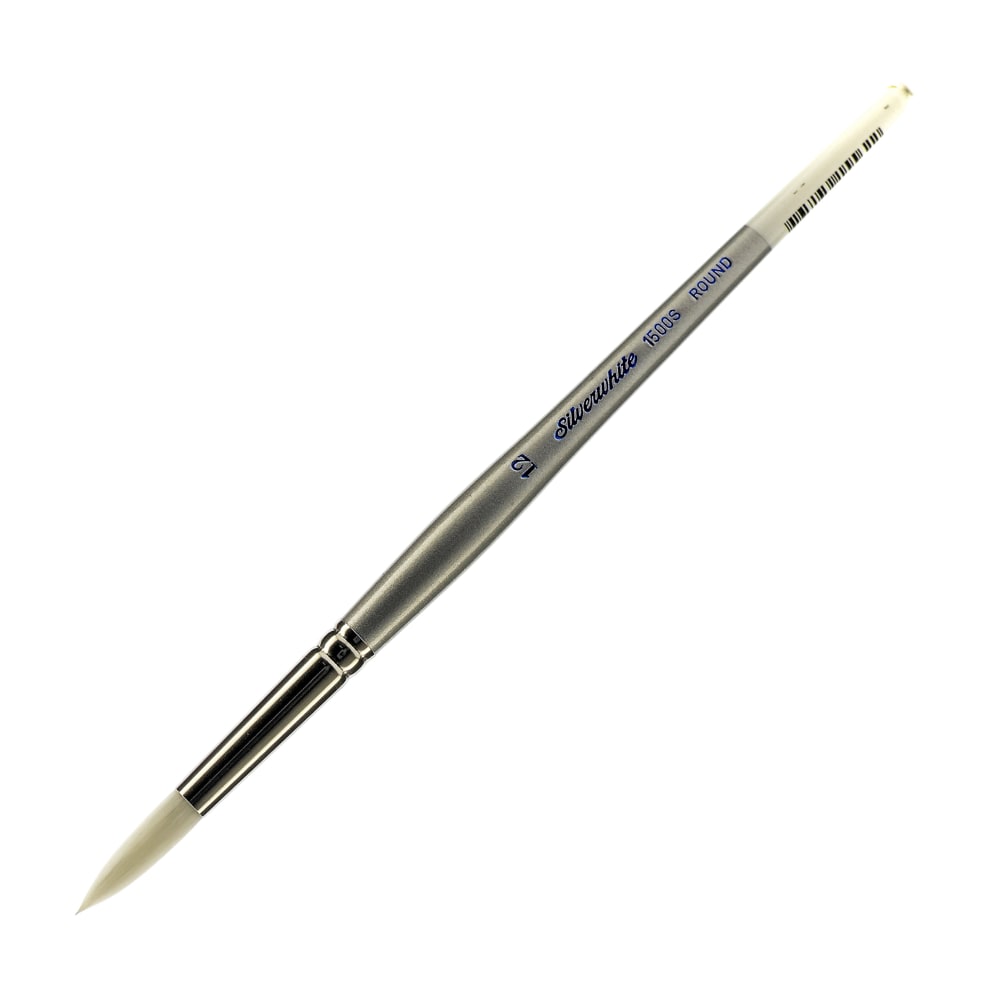 Silver Brush Silverwhite Series Short-Handle Paint Brush, Size 12, Round Bristle, Synthetic Taklon Filament, Silver/White MPN:1500S-12