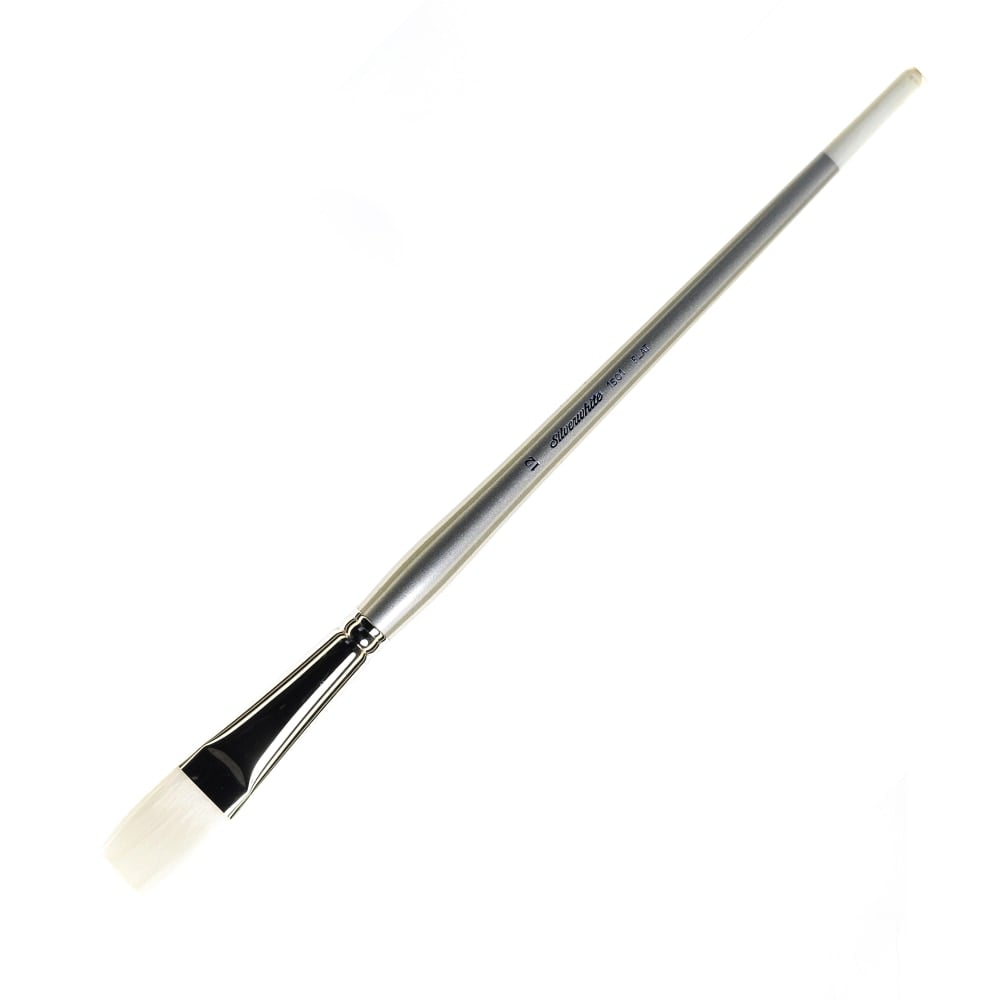 Silver Brush Silverwhite Series Long-Handle Paint Brush, Size 12, Flat Bristle, Synthetic, Silver/White MPN:1501LH-12